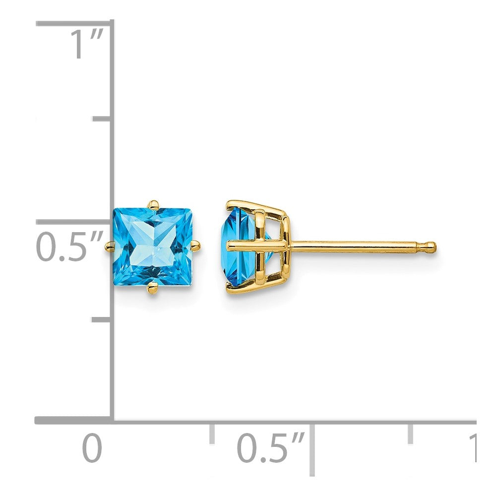 14k 5mm Princess-cut Blue Topaz Post Earrings