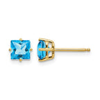 14k 5mm Princess-cut Blue Topaz Post Earrings