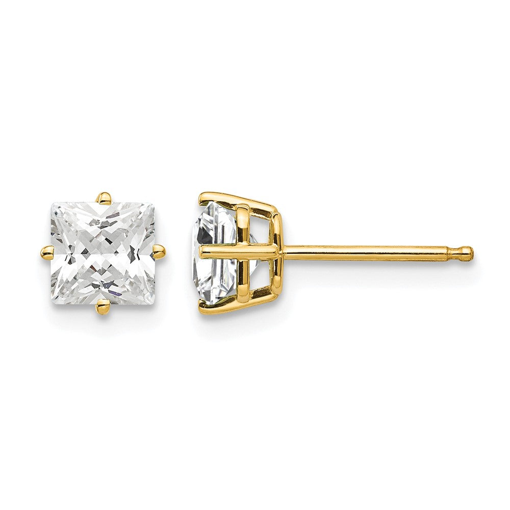 14k 5mm Princess-cut Cubic Zirconia Post Earrings