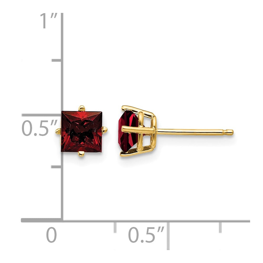 14k 5mm Princess-cut Garnet Post Earrings