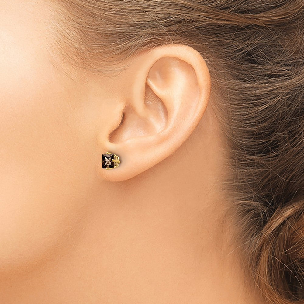 14k 5mm Princess-cut Smoky Quartz Post Earrings