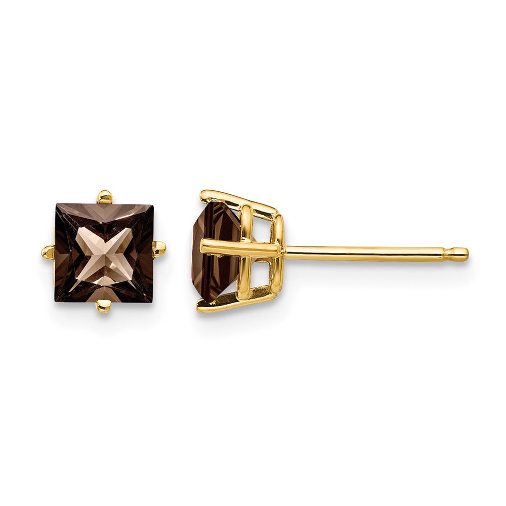 14k 5mm Princess-cut Smoky Quartz Post Earrings
