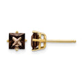 14k 5mm Princess-cut Smoky Quartz Post Earrings