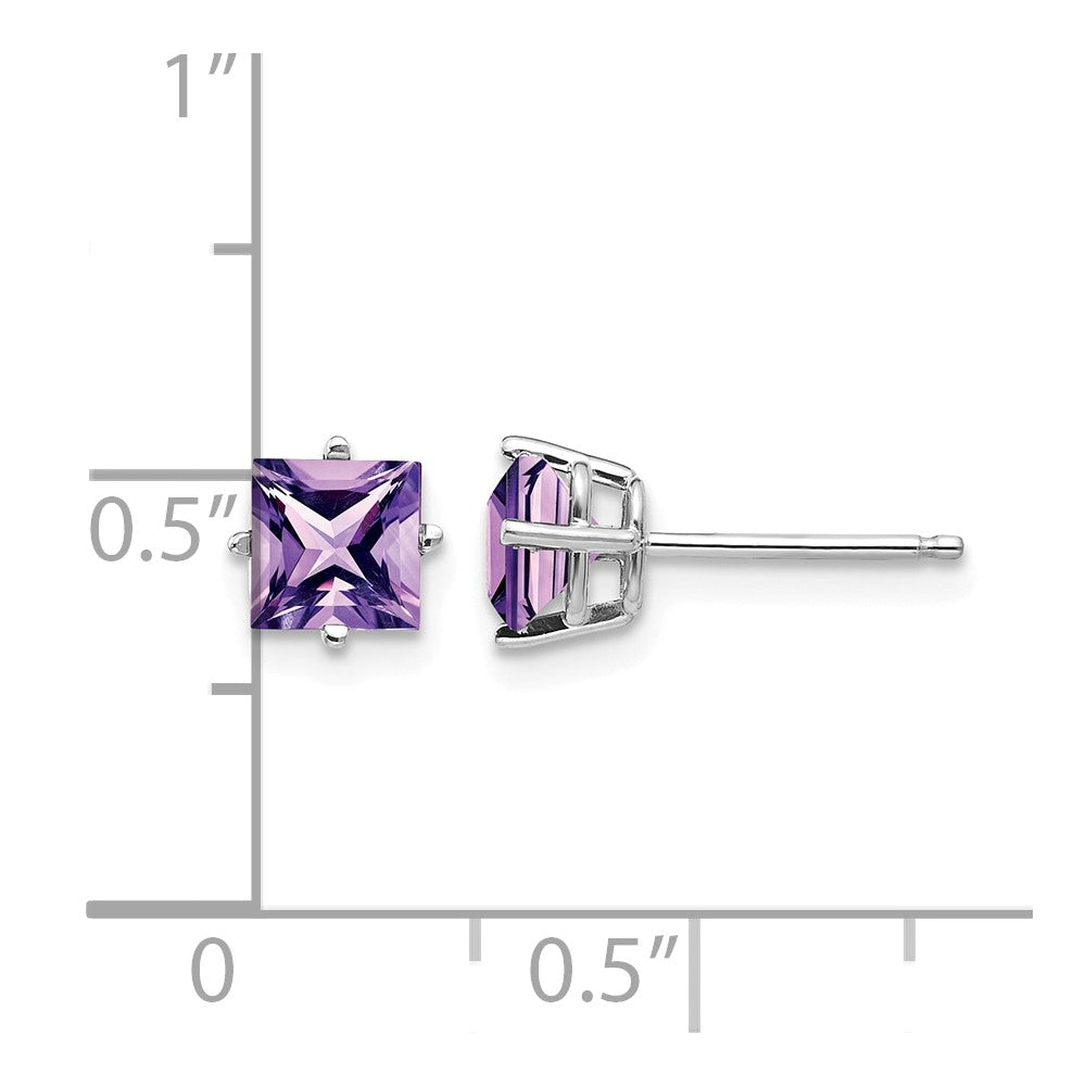 14k White Gold 5mm Princess-cut Amethyst Post Earrings