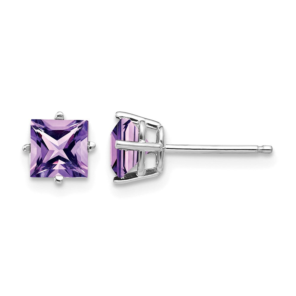 14k White Gold 5mm Princess-cut Amethyst Post Earrings