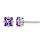 14k White Gold 5mm Princess-cut Amethyst Post Earrings