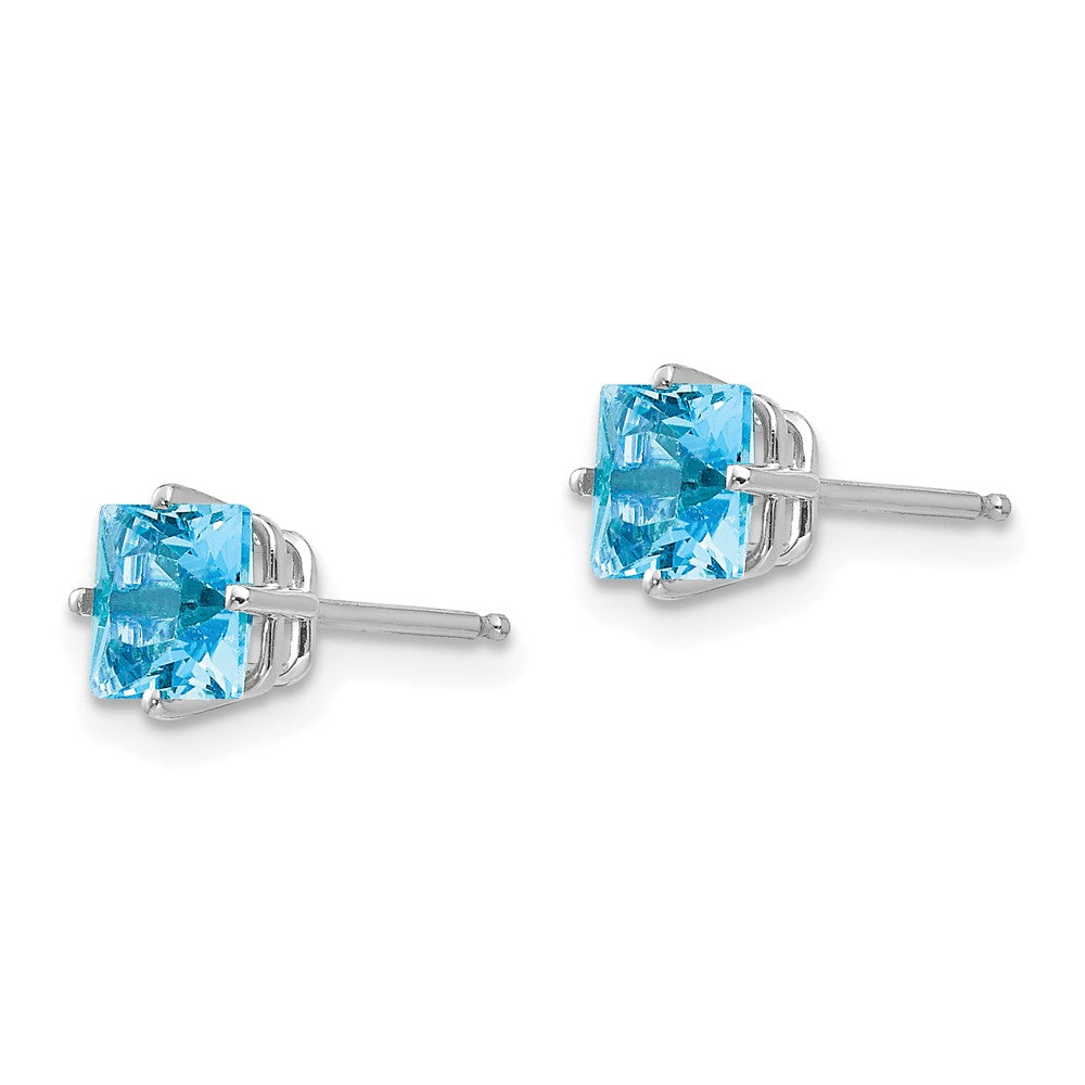 14k White Gold 5mm Princess-cut Blue Topaz Post Earrings