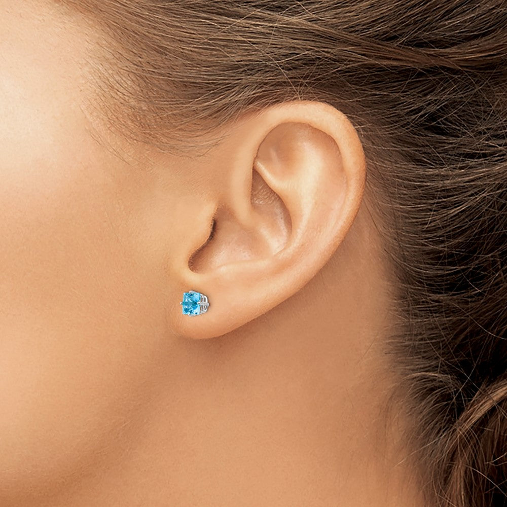 14k White Gold 5mm Princess-cut Blue Topaz Post Earrings