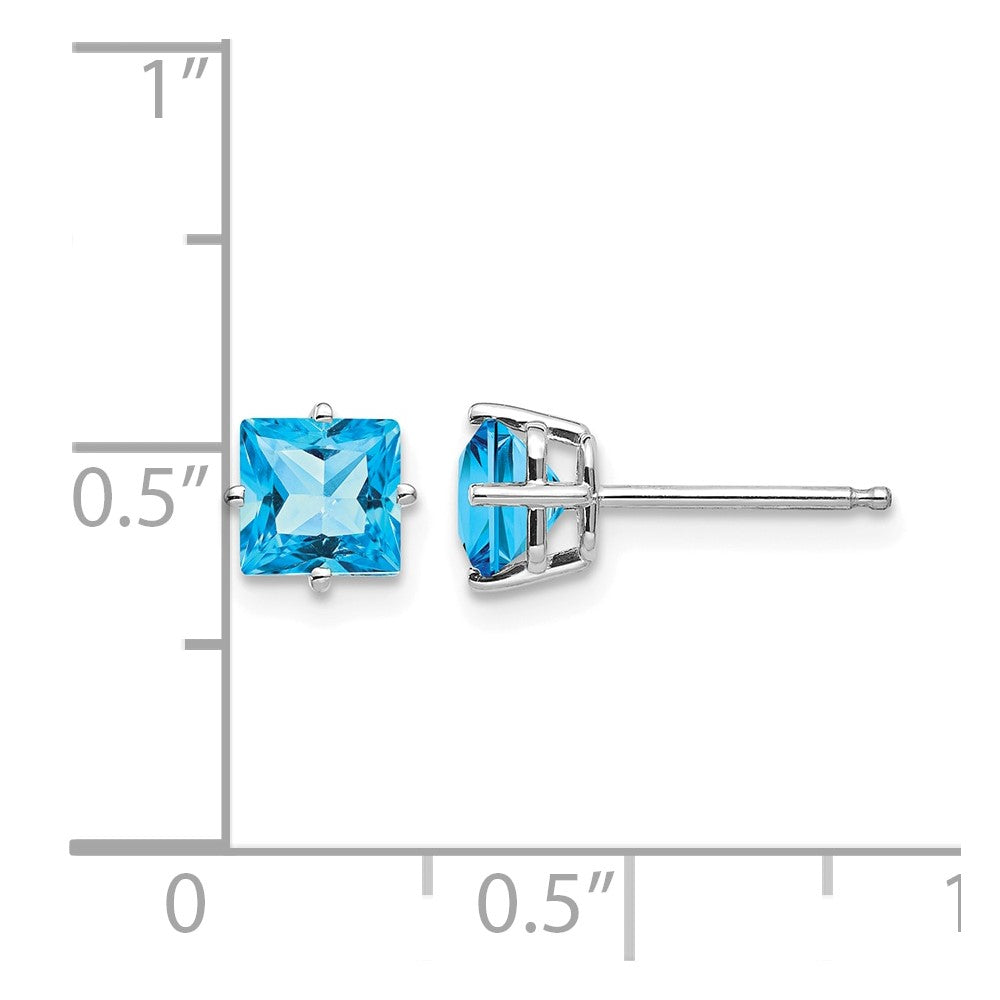 14k White Gold 5mm Princess-cut Blue Topaz Post Earrings
