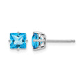 14k White Gold 5mm Princess-cut Blue Topaz Post Earrings
