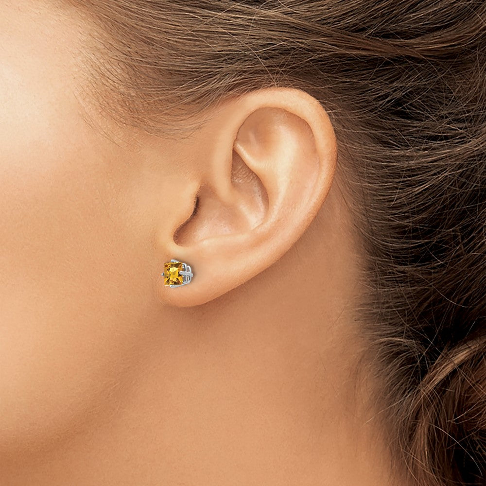 14k White Gold 5mm Princess-cut Citrine Post Earrings