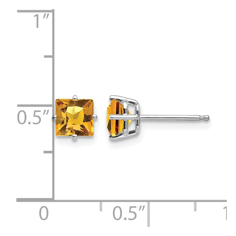 14k White Gold 5mm Princess-cut Citrine Post Earrings