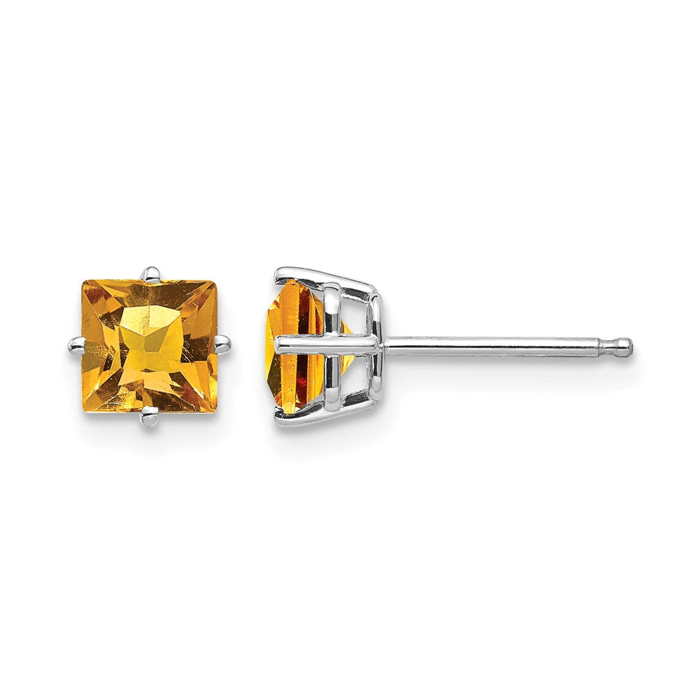 14k White Gold 5mm Princess-cut Citrine Post Earrings