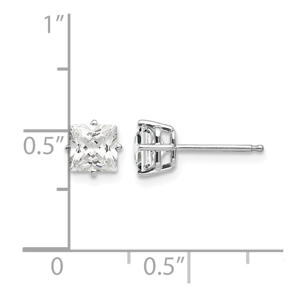 14k White Gold 5mm Princess-cut Cubic Zirconia Post Earrings