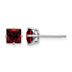 14k White Gold 5mm Princess-cut Garnet Post Earrings