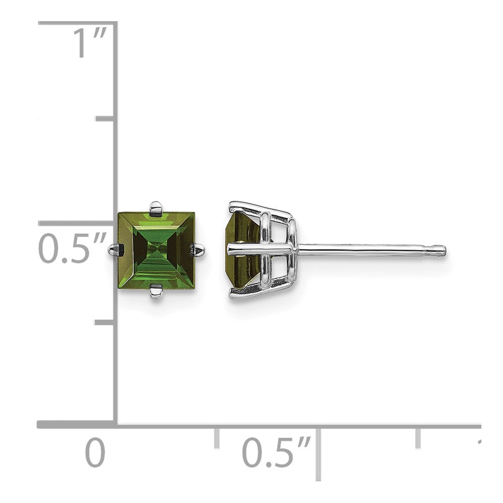 14k White Gold 5mm Princess Green Tourmaline Post Earrings