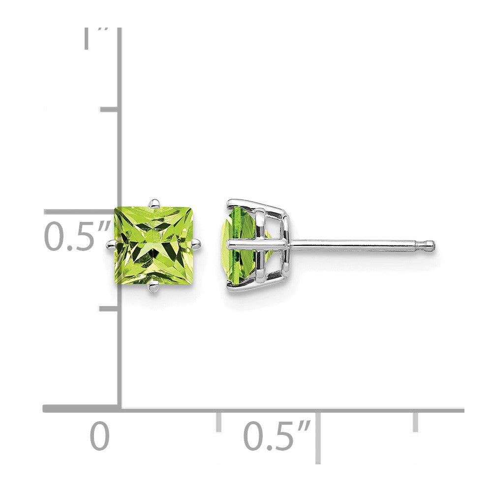 14k White Gold 5mm Square Step-Cut Peridot Post Earrings
