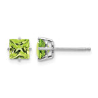 14k White Gold 5mm Square Step-Cut Peridot Post Earrings