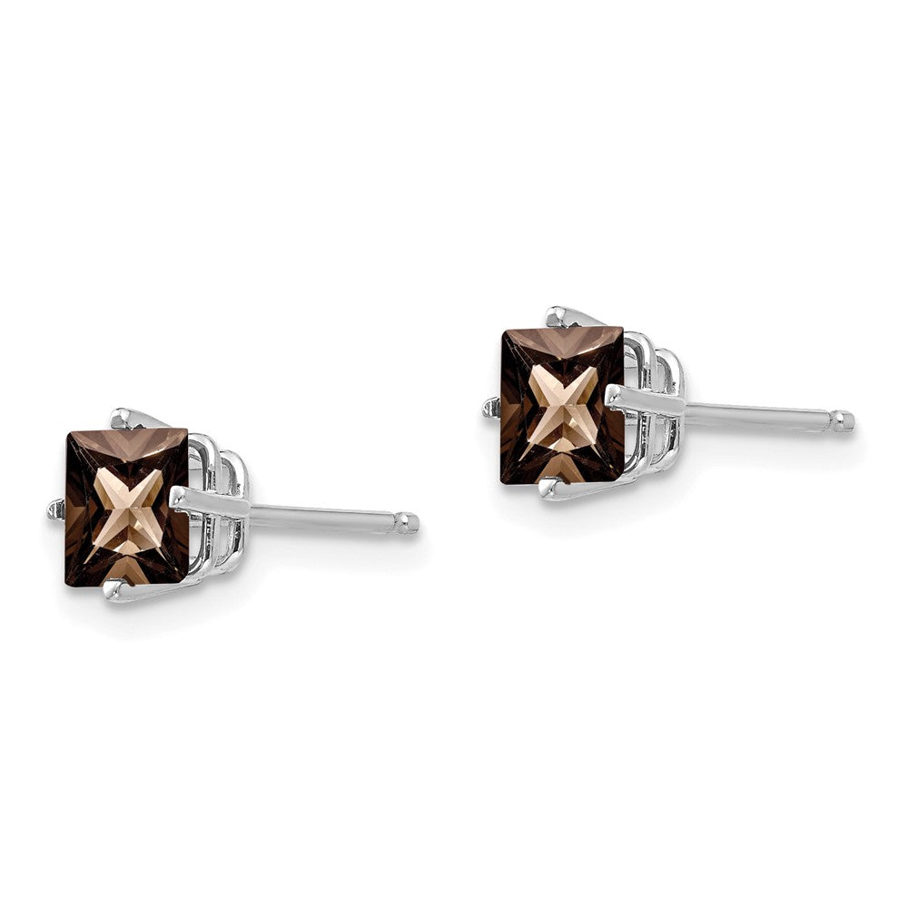 14k White Gold 5mm Square Smoky Quartz Post Earrings