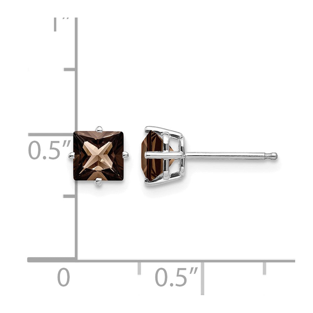 14k White Gold 5mm Square Smoky Quartz Post Earrings