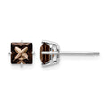 14k White Gold 5mm Square Smoky Quartz Post Earrings