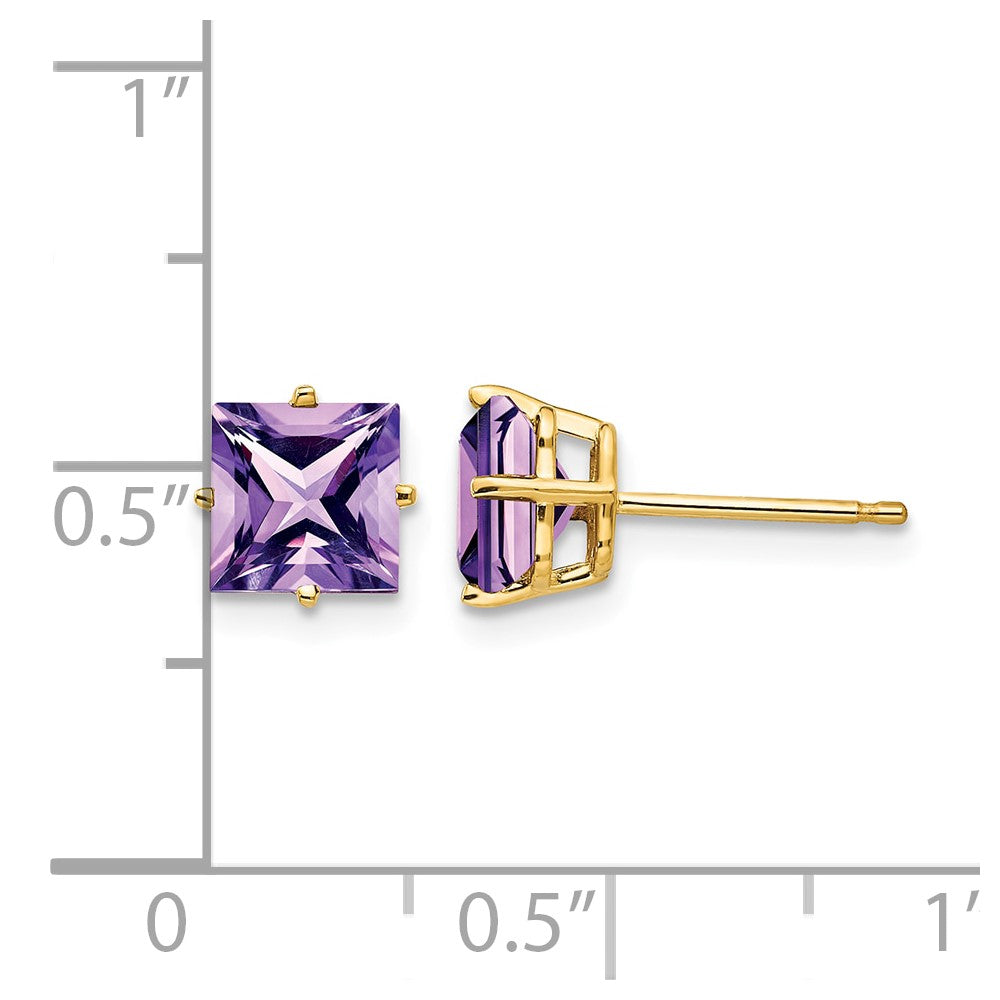 14k 6mm Princess-cut Amethyst Post Earrings