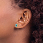 14k 6mm Princess-cut Blue Topaz Post Earrings