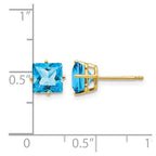 14k 6mm Princess-cut Blue Topaz Post Earrings