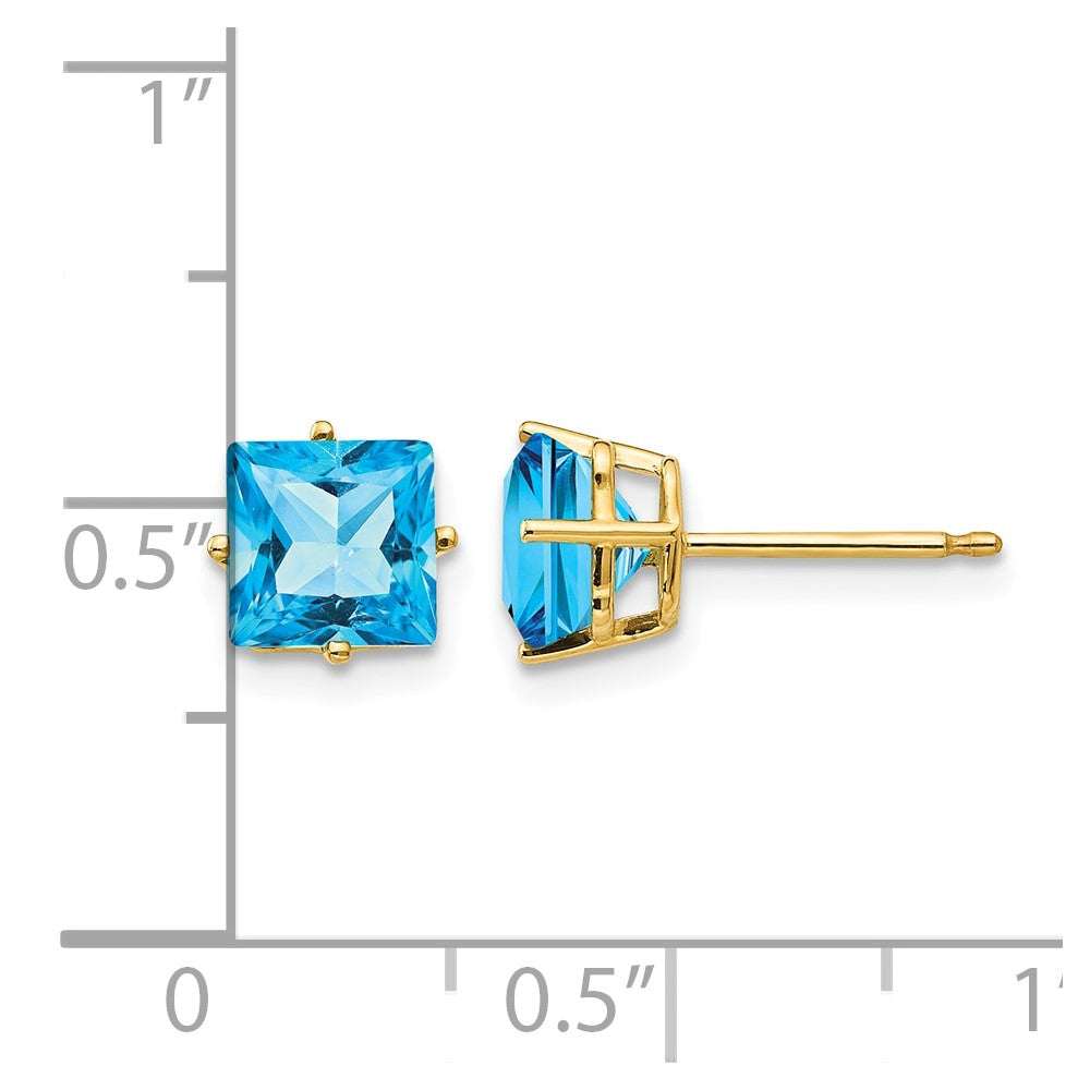 14k 6mm Princess-cut Blue Topaz Post Earrings
