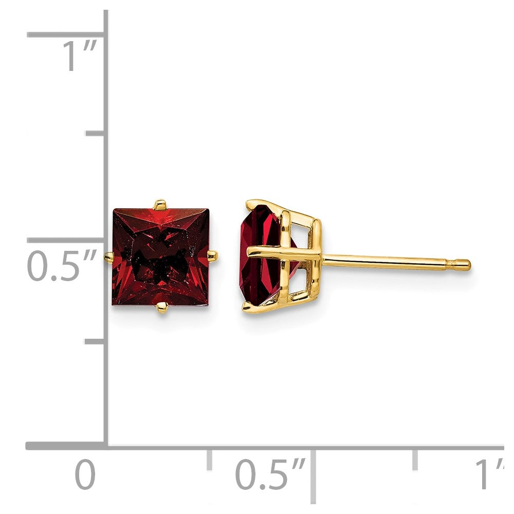 14k 6mm Princess-cut Garnet Post Earrings