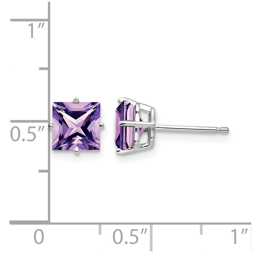 14k White Gold 6mm Princess-cut Amethyst Post Earrings
