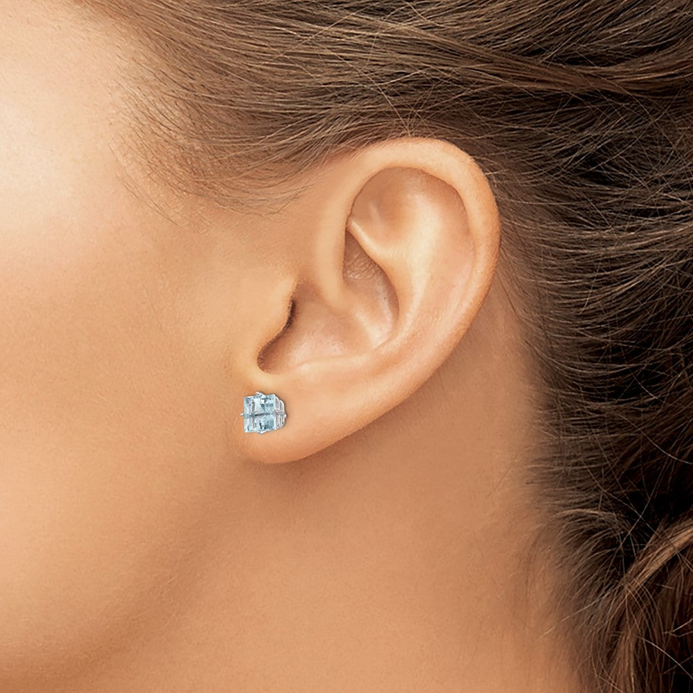 14k White Gold 5mm Princess Aquamarine Post Earrings