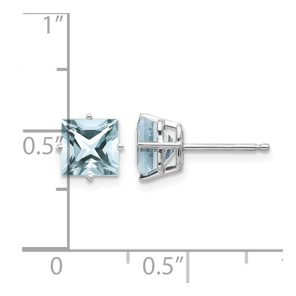 14k White Gold 5mm Princess Aquamarine Post Earrings