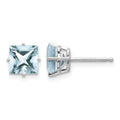 14k White Gold 5mm Princess Aquamarine Post Earrings