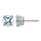 14k White Gold 5mm Princess Aquamarine Post Earrings