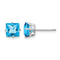 14k White Gold 6mm Princess-cut Blue Topaz Post Earrings