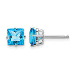 14k White Gold 6mm Princess-cut Blue Topaz Post Earrings