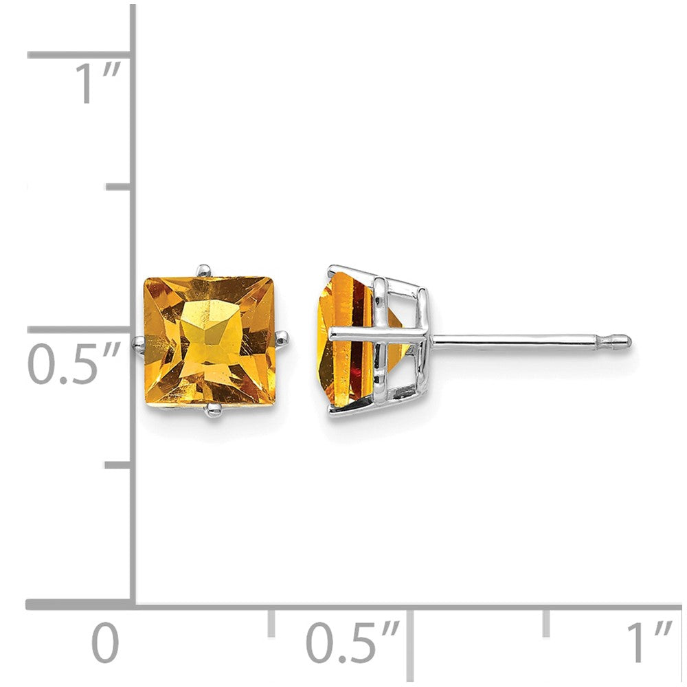 14k White Gold 6mm Princess-cut Citrine Post Earrings