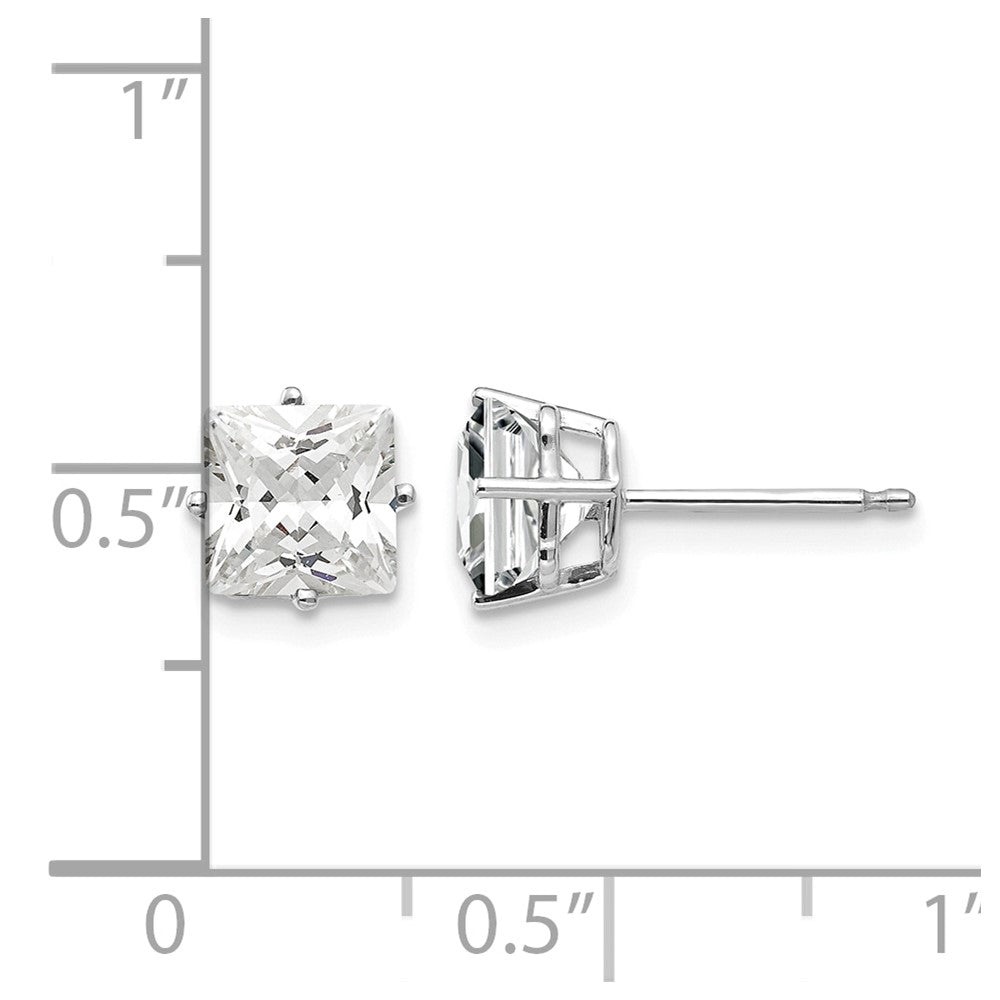14k White Gold 6mm Princess-cut Cubic Zirconia Post Earrings