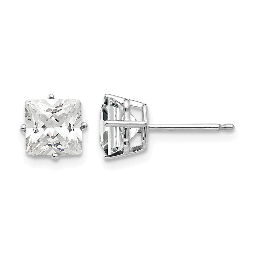 14k White Gold 6mm Princess-cut Cubic Zirconia Post Earrings