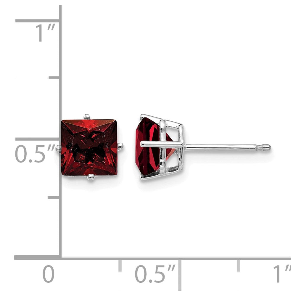 14k White Gold 6mm Princess-cut Garnet Post Earrings