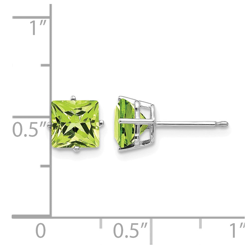 14k White Gold 6mm Square Step-cut Peridot Post Earrings