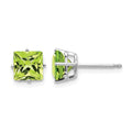 14k White Gold 6mm Square Step-cut Peridot Post Earrings