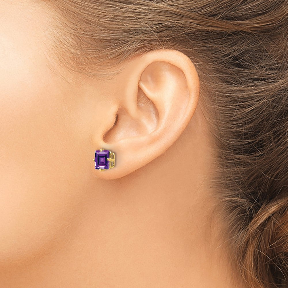 14k 7mm Princess-cut Amethyst Post Earrings