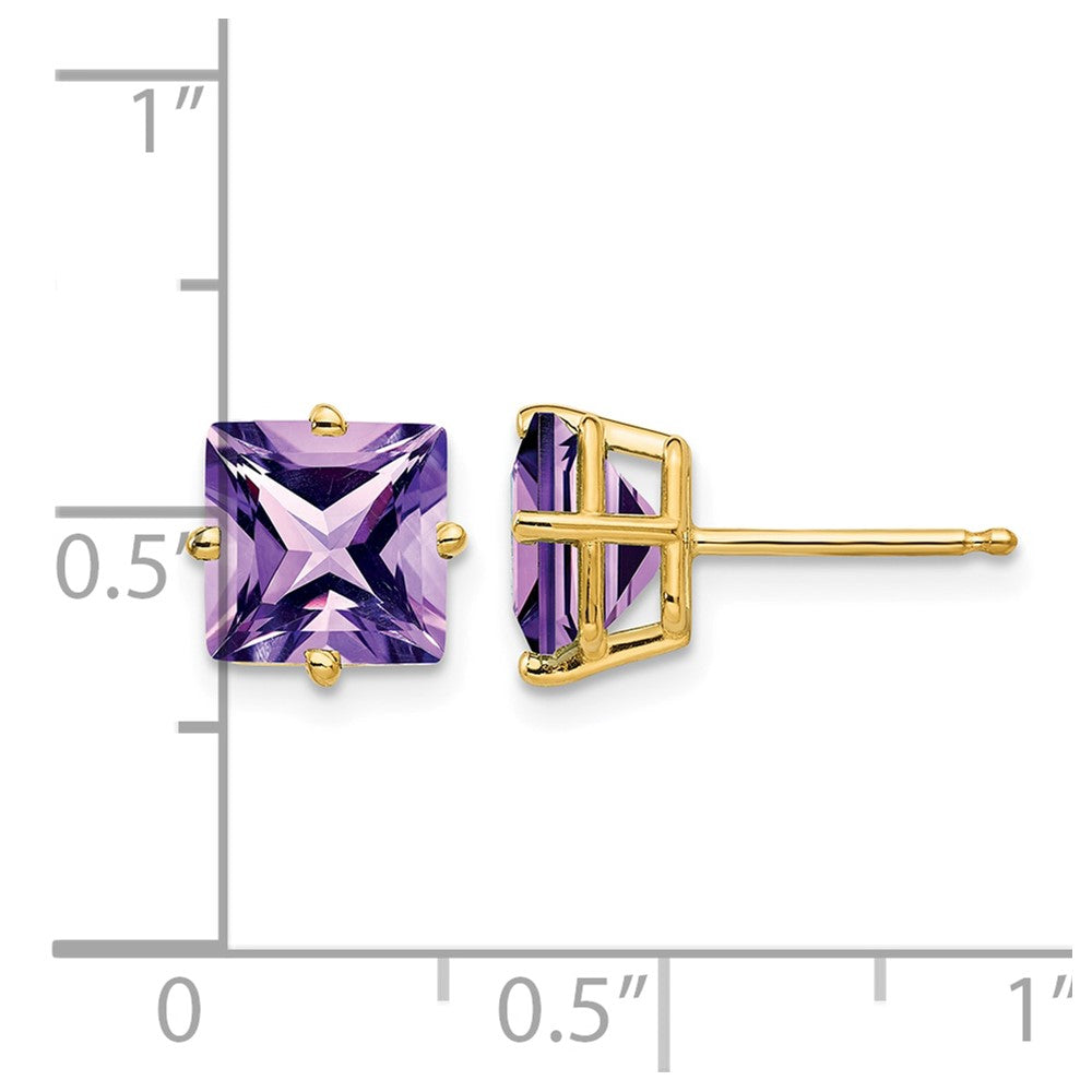 14k 7mm Princess-cut Amethyst Post Earrings