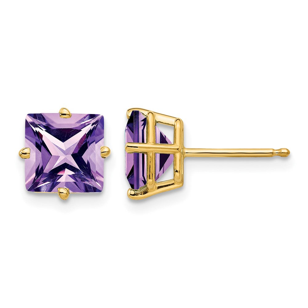 14k 7mm Princess-cut Amethyst Post Earrings