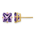 14k 7mm Princess-cut Amethyst Post Earrings