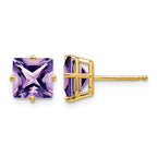 14k 7mm Princess-cut Amethyst Post Earrings