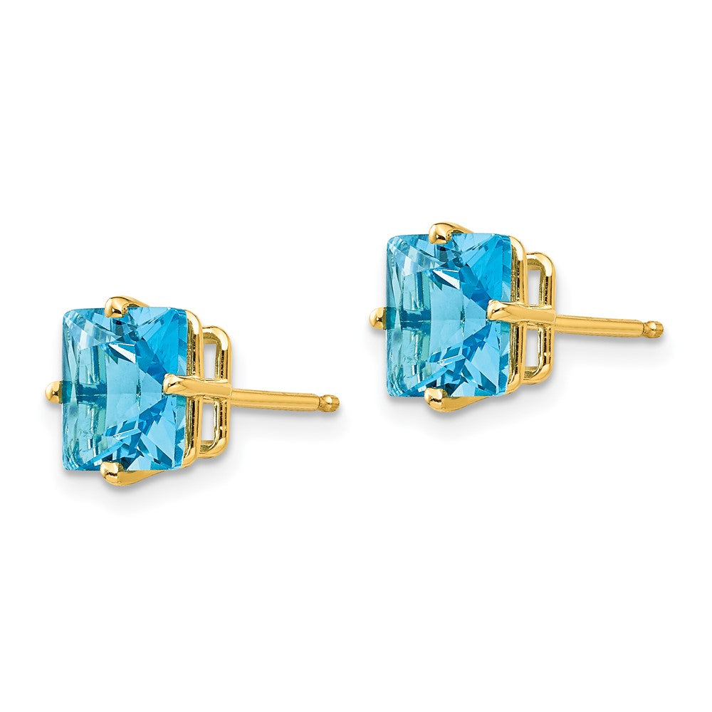 14k 7mm Princes-cut Blue Topaz Post Earrings