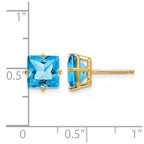 14k 7mm Princes-cut Blue Topaz Post Earrings